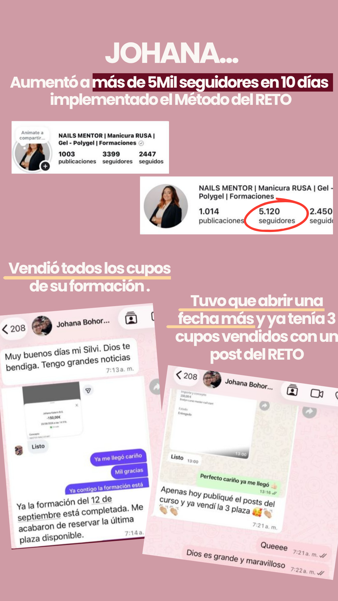 Johana aumentó a más de 5 mil seguidores en 10 días y vendió todos los cupos de su formación