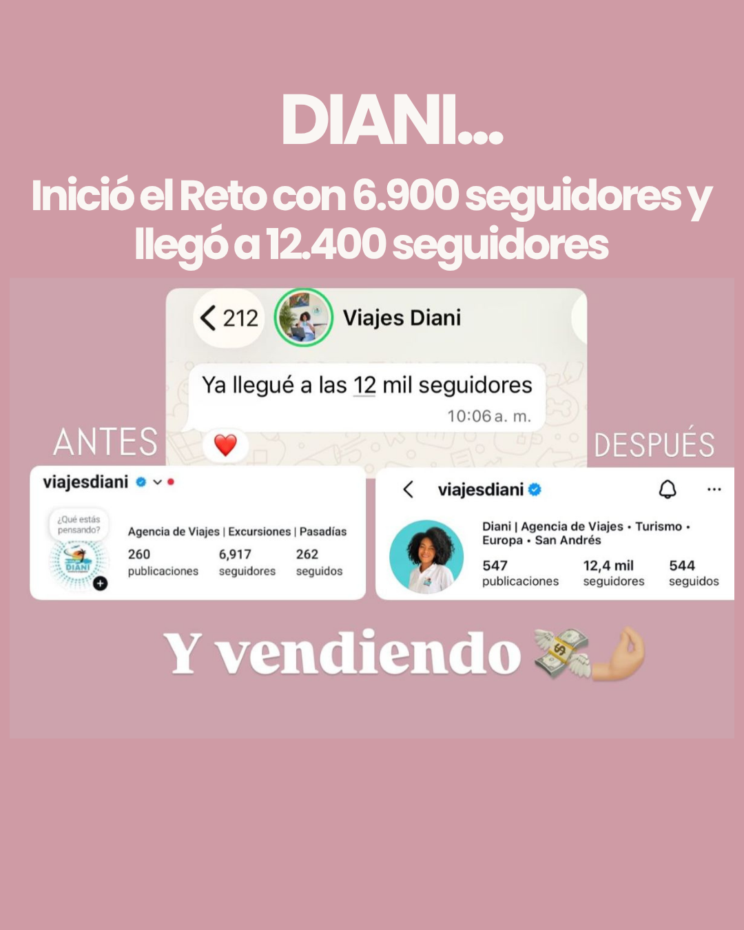 Diani inició con 6.900 seguidores y llegó a 12.400